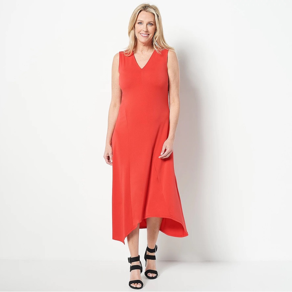 Truth + Style Petite Jersey Knit Asymmetrical Dress Red M New